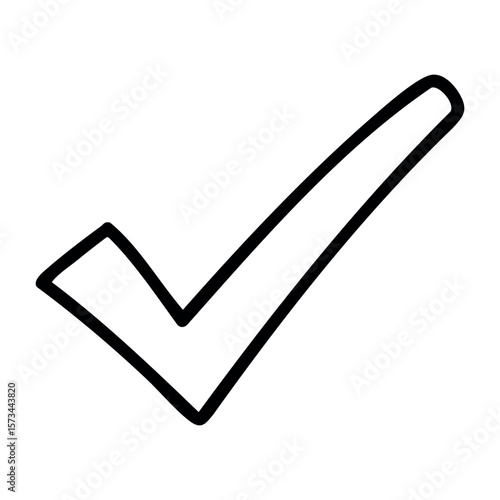 Simple black checkmark icon on white background. Vector hand-drawn doodle illustration