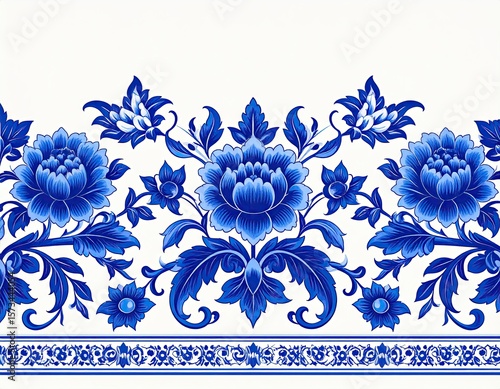 Blue floral border pattern