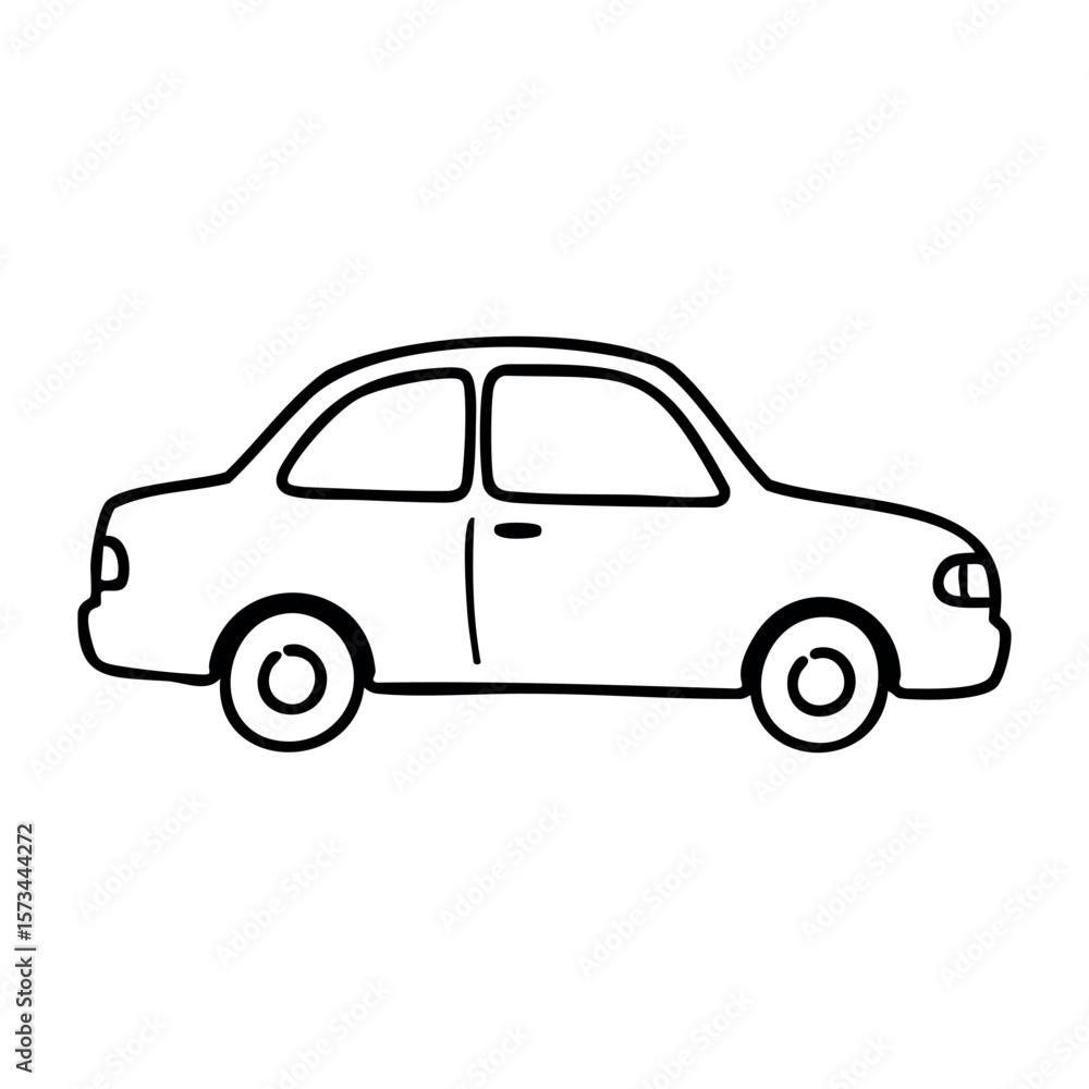 Fototapeta premium Simple outline of a car in side view. Vector hand-drawn doodle illustration