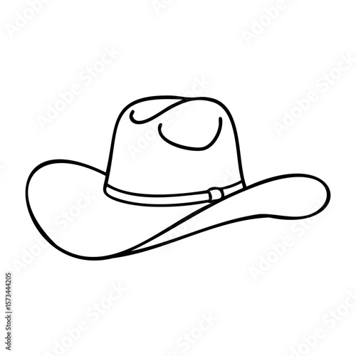 Simple line drawing of a cowboy hat with wide brim. Vector hand-drawn doodle illustration