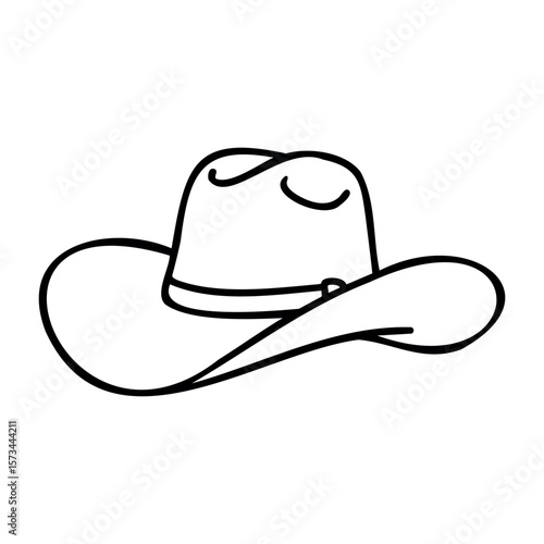 Classic cowboy hat sketch with broad brim and curved edges. Vector hand-drawn doodle illustration