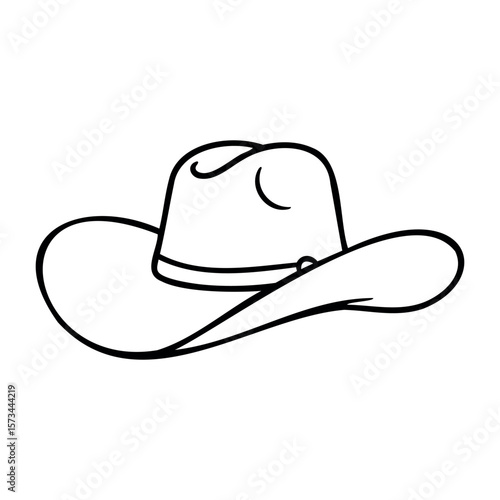 Minimalist line drawing of a cowboy hat with a face. Vector hand-drawn doodle illustration