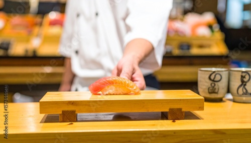 板前が供すまぐろ握り一貫