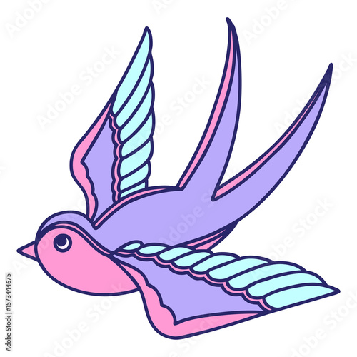 tattoo in traditional style of a swallow in bright neon color