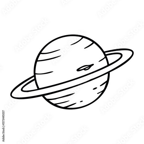 Outlined illustration of saturn with rings in black and white. Vector hand-drawn doodle illustration