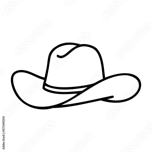Simple outline of a cowboy hat with wide brim. Vector hand-drawn doodle illustration