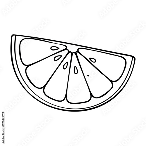 Line art of a lemon wedge slice with detailed segments. Vector hand-drawn doodle illustration