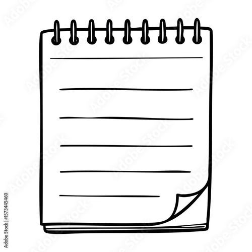 Hand-drawn spiral notepad with blank lined pages for writing notes. Vector hand-drawn doodle illustration