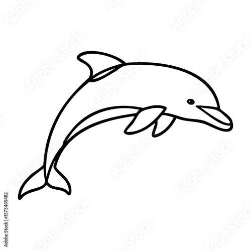 Simple line drawing of a dolphin in minimalist style. Vector hand-drawn doodle illustration