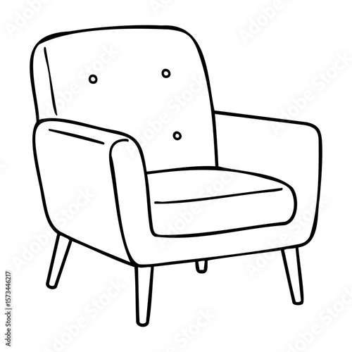 Simple line drawing of a comfortable armchair design. Vector hand-drawn doodle illustration
