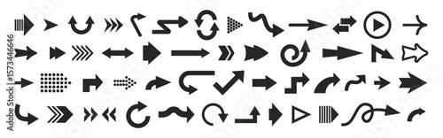 Black Arrows Icons. Cursor collection, pointing up, down, left, right icon, curved and straight arrows. Arrows signs for web design, mobile apps, interface and more. Vector illustration isolated on wh