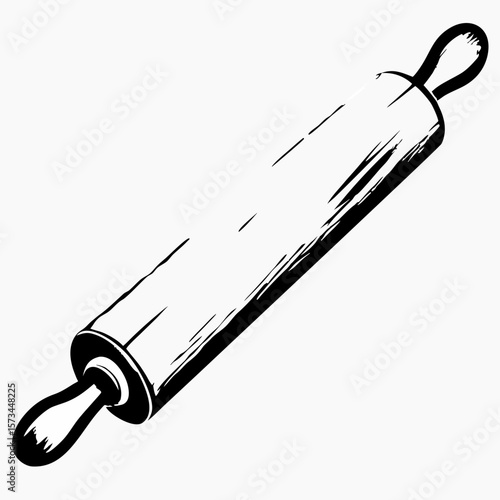 Rolling pin in black and white sketch style for baking use  