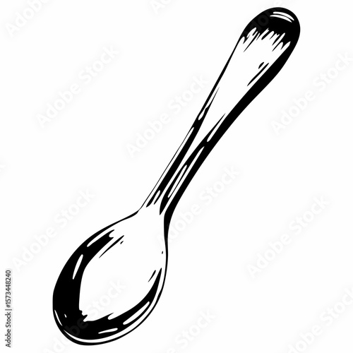 Hand-drawn illustration of a vintage spoon in black and white  