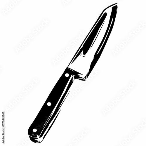 Kitchen knife with black handle and sharp blade design  