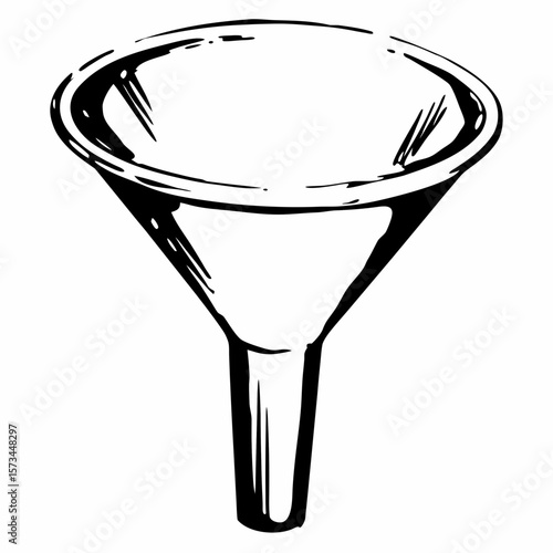 Funnel illustration in simple black and white design  