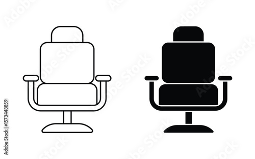 Barber chair icon set. beauty salon chair outline and filed icon. barbershop chair vector.
