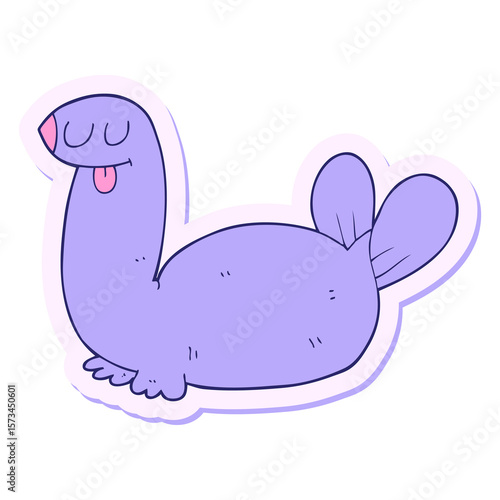 sticker of a cartoon seal in bright neon color