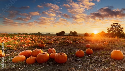 field of orange pumpkins during sunset