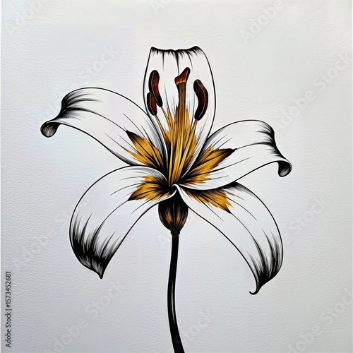 Elegant single lily blossom illustration against a neutral background creates a calming and beautiful floral art design.