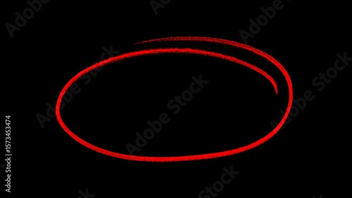 Red Hand-drawing doodle oval frame circle round animation, Circle marker with drawing effect, highlighter, design elements, ink brush