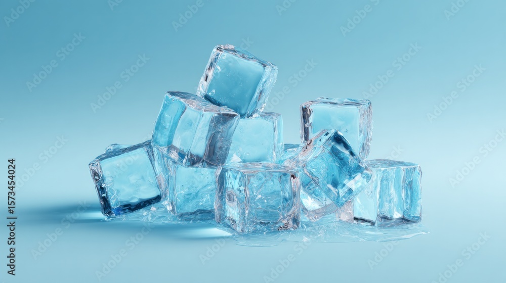Light blue background with transparent blocks of ice Light blue background with transparent blocks of ice