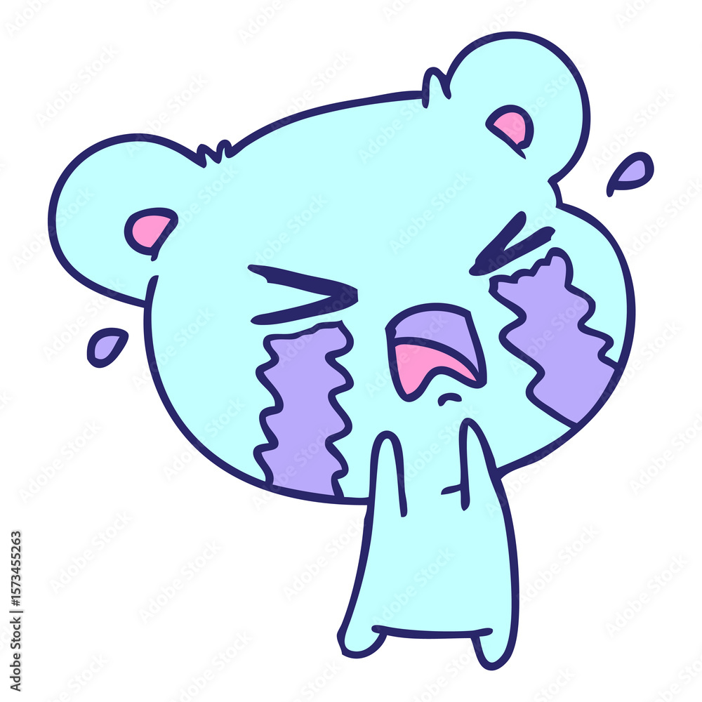 Naklejka premium freehand drawn cartoon of a cute crying bear in bright neon color