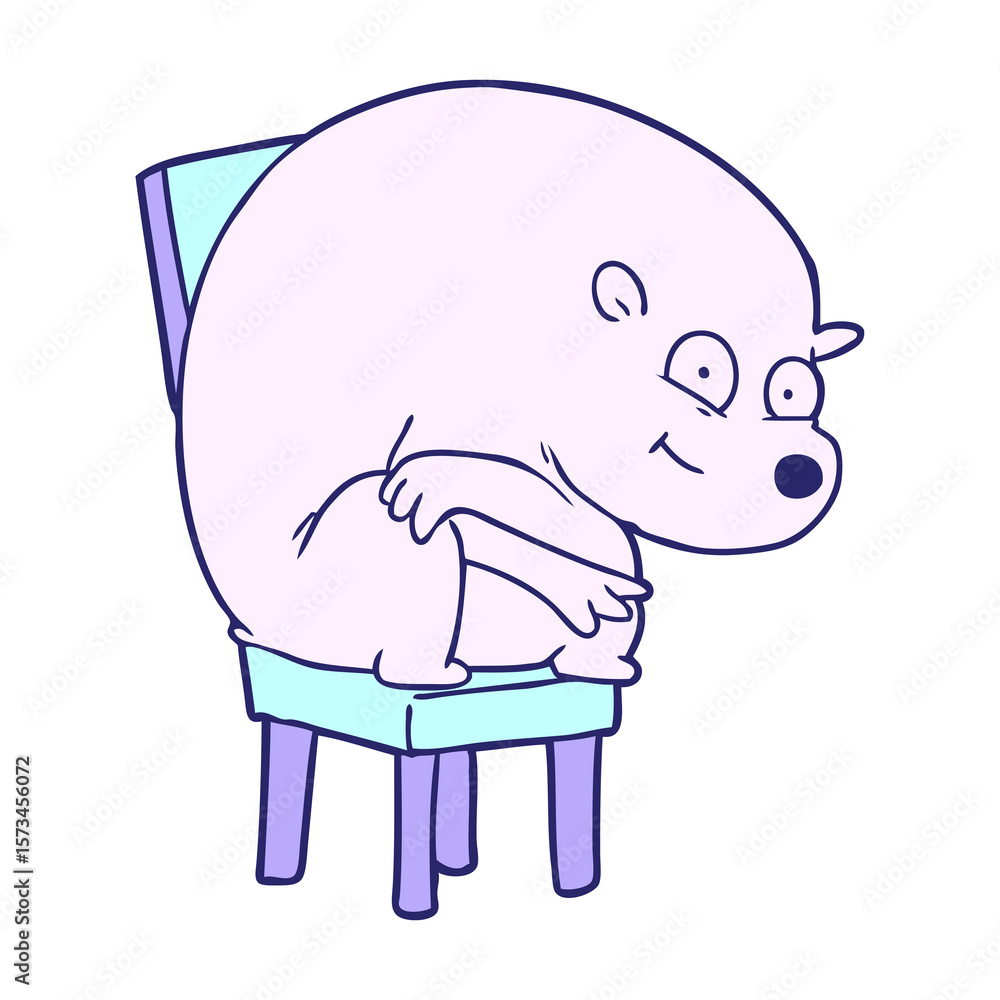 Naklejka premium happy polar bear on chair in bright neon color