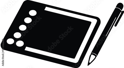 Photo of a digital tablet and stylus, used for drawing and digital input
