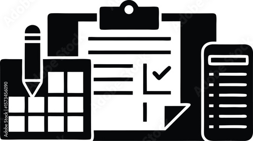 Photo of a clipboard with a checklist, pencil, and calculator represents planning and organization
