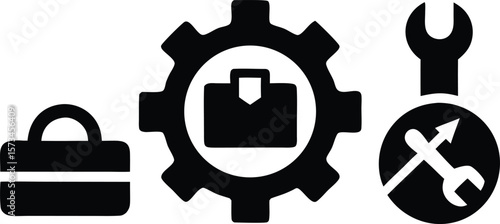 Photo of icons depicting tools, settings, and business work elements