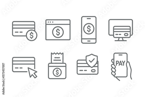 Set of financial icons: online payments and secure transactions. Vector illustration in modern thin line style – stock vector