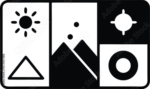 Photo of camera settings and scene icons representing photography controls and adjustments