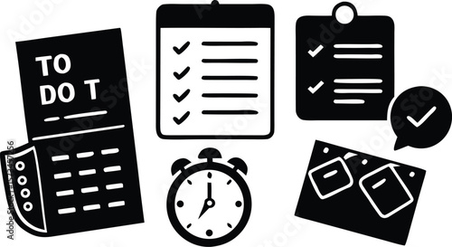Photo of a collection of icons representing tasks, planning, and time management