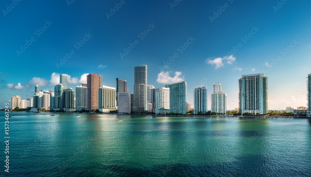 Fototapeta premium modern skyline of miami with towering skyscrapers tropical vibe and waterfront views
