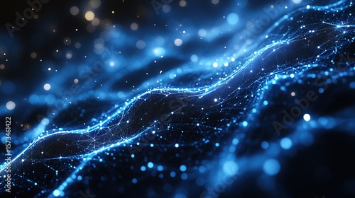 Abstract illustration of a network with nodes and lines, glowing in shades of blue and white, a representation of a dynamic system.