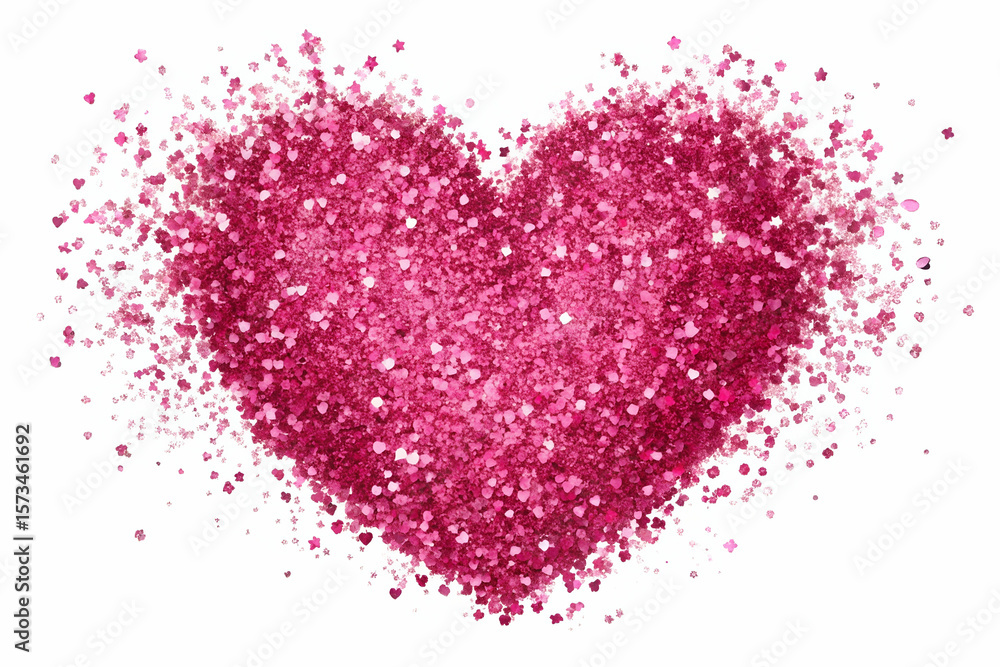 Pink glitter heart shape particles scattered image Pink glitter heart shape particles scattered image