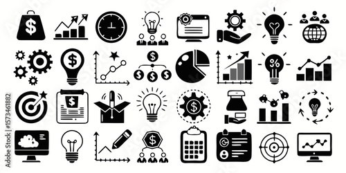 Collection of science and biology icons including plants molecules and laboratory equipment isolated on white background silhouette