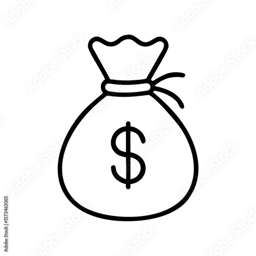 Money bag icon with dollar sign in simple line art style  