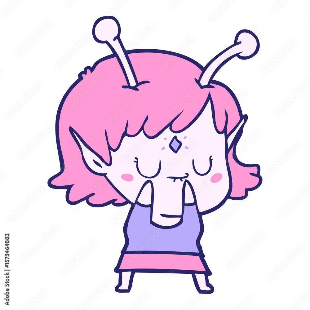 cartoon alien girl in bright neon color