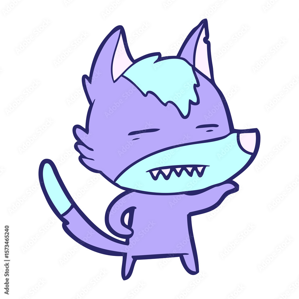 Obraz premium cartoon wolf showing teeth in bright neon color