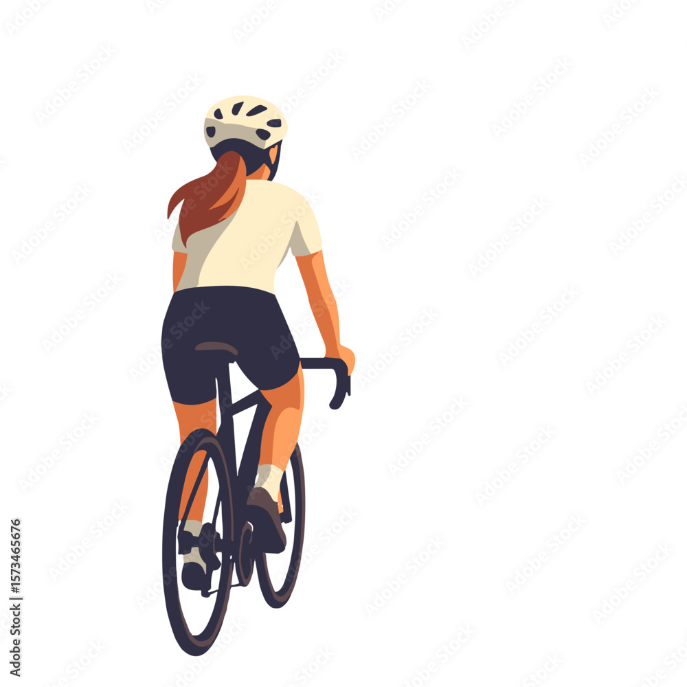 Naklejka premium Female cyclist riding a road bike, flat style, on white background, active lifestyle and World Bicycle Day concept,