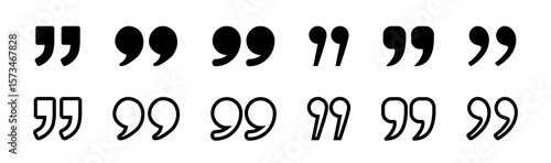 Set of quote mark. Quotes icon vector set. Quotemarks outline, speech marks, inverted commas or talking marks collection. Talk bubble speech icon. Black quotes icon. 
