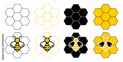 Bee honeycomb set isolated on transparent background. png file vector illustration.