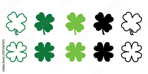 Good luck four leaf clover flat icon set isolated on transparent background.