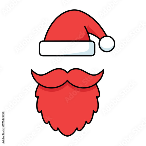 Santa hat and beard illustration for christmas holiday design – stock vector in colorful flat style