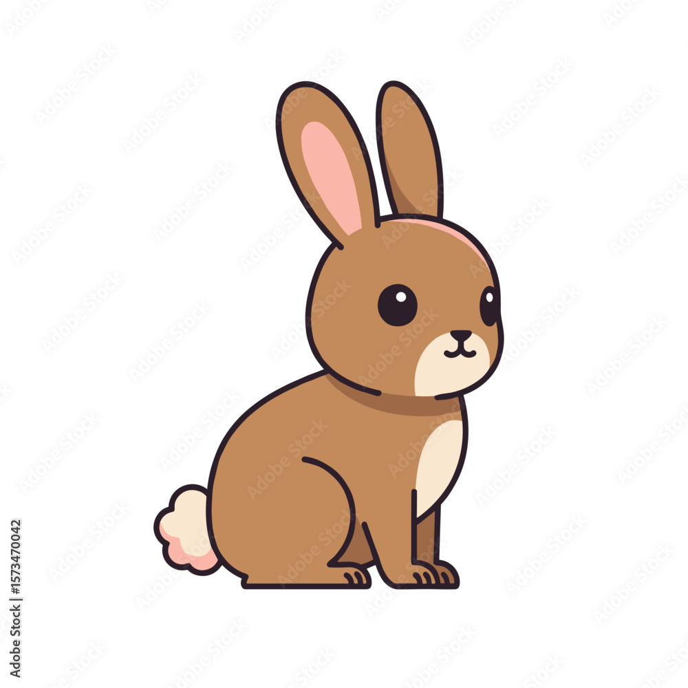 Fototapeta premium Adorable cartoon bunny with big ears and fluffy tail – stock vector in colorful flat style