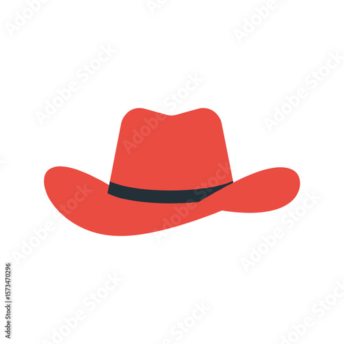 Red cowboy hat with curved brim on white background – stock vector in colorful flat style