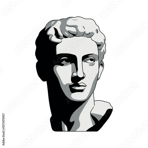 Greek male sculpture bust illustration with classical features – stock vector in colorful flat style