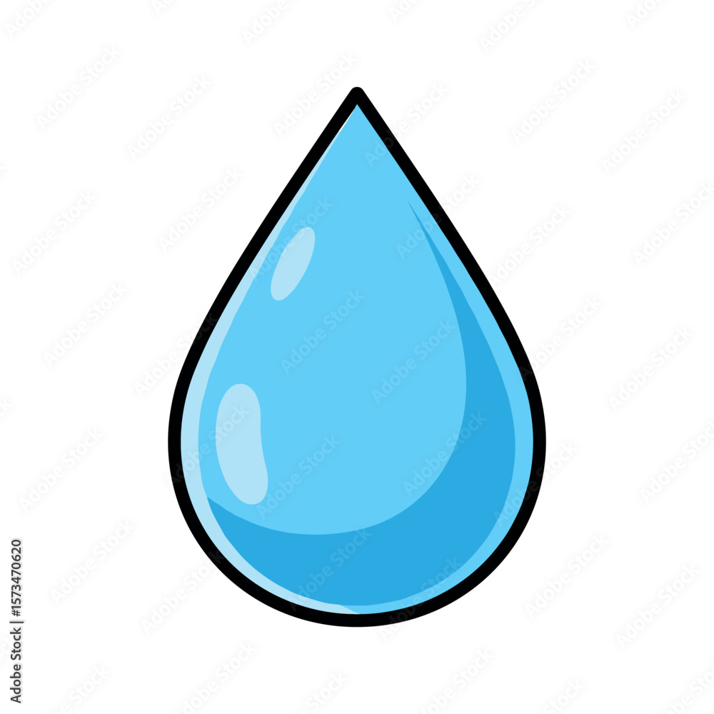 Blue water droplet icon with reflections and highlights – stock vector in colorful flat style Blue water droplet icon with reflections and highlights – stock vector in colorful flat style