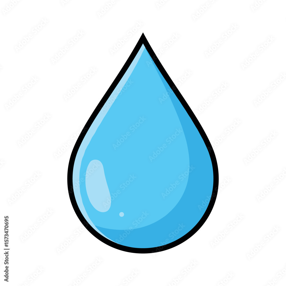 Blue water droplet icon with bold outline – stock vector in colorful flat style Blue water droplet icon with bold outline – stock vector in colorful flat style